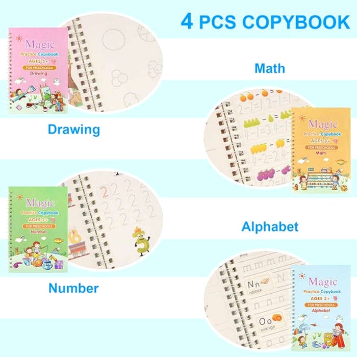 Kids Magic Practice Book Set of 4-Kids learning for Home and school with 10 refill pens - Image 3
